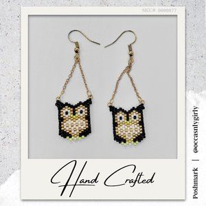 Beaded Owl Statement Dangle Earrings